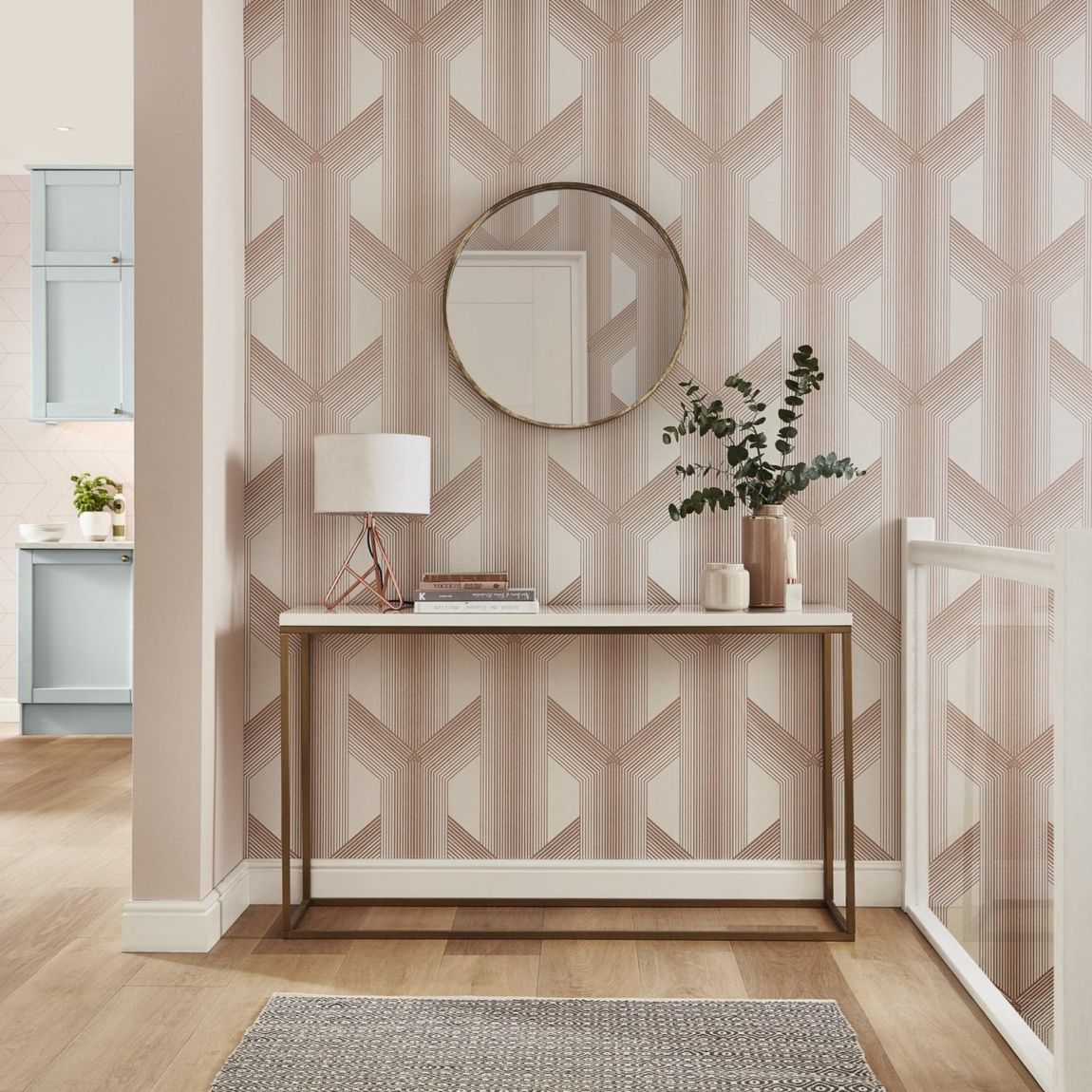 Graham & Brown Lagom Geo White & Rose Gold Wallpaper main product photo