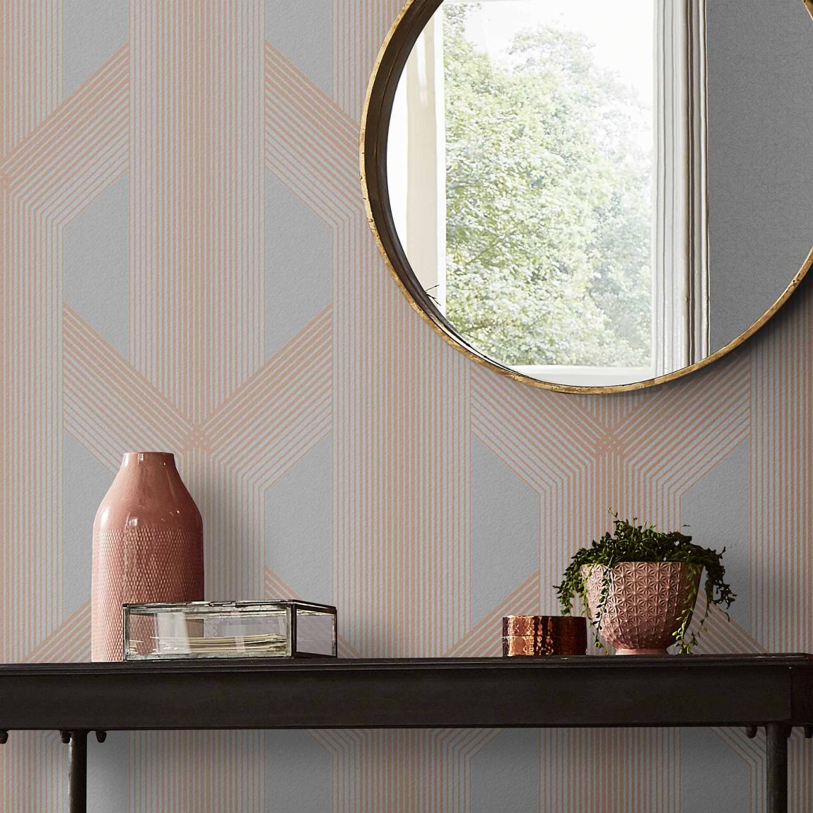 Graham & Brown Lagom Geo Grey & Rose Gold Wallpaper main product photo