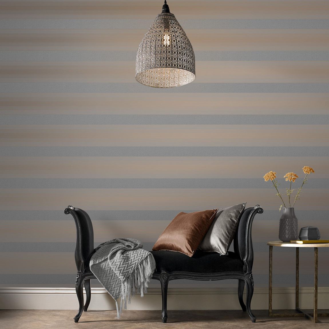 Graham & Brown Lagom Stripe Grey & Rose Gold Wallpaper main product photo