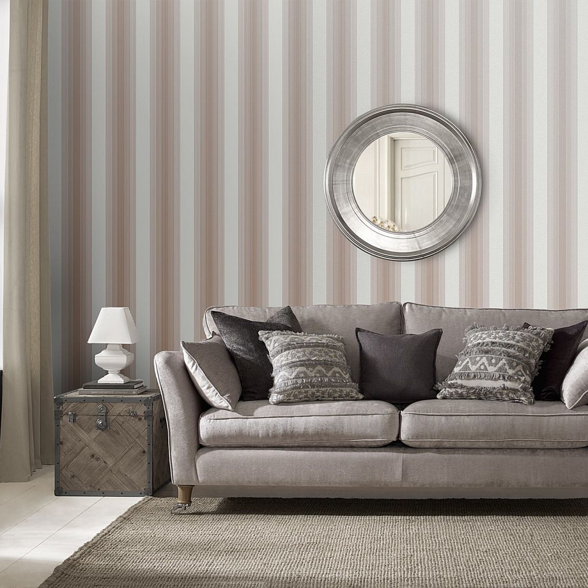 Graham & Brown Lagom Stripe White & Rose Gold Wallpaper main product photo