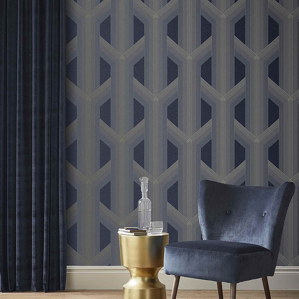 Graham & Brown Lagom Geo Navy & Gold Wallpaper main product photo