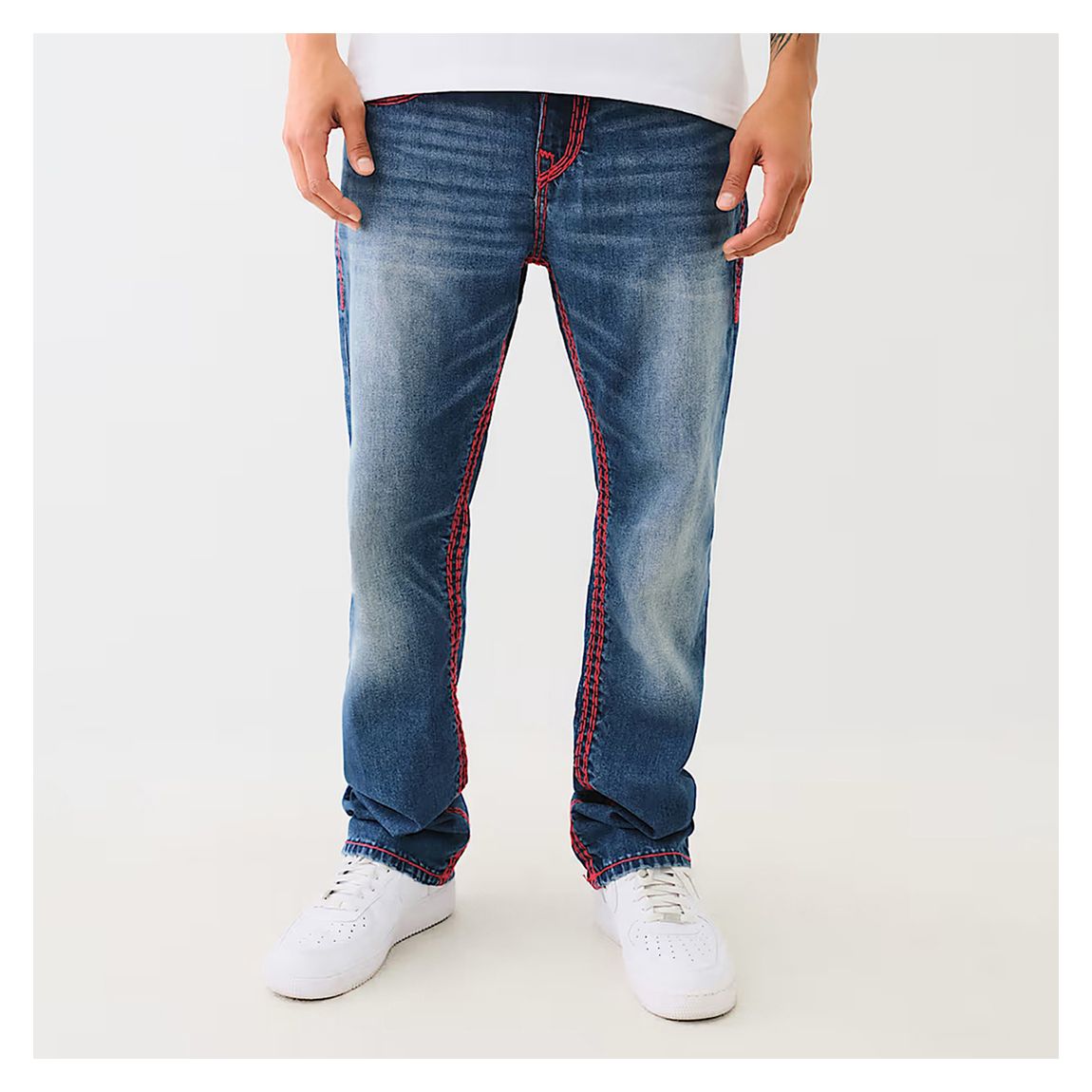 Mid Blue Contrast Stitch Straight Jeans main product photo