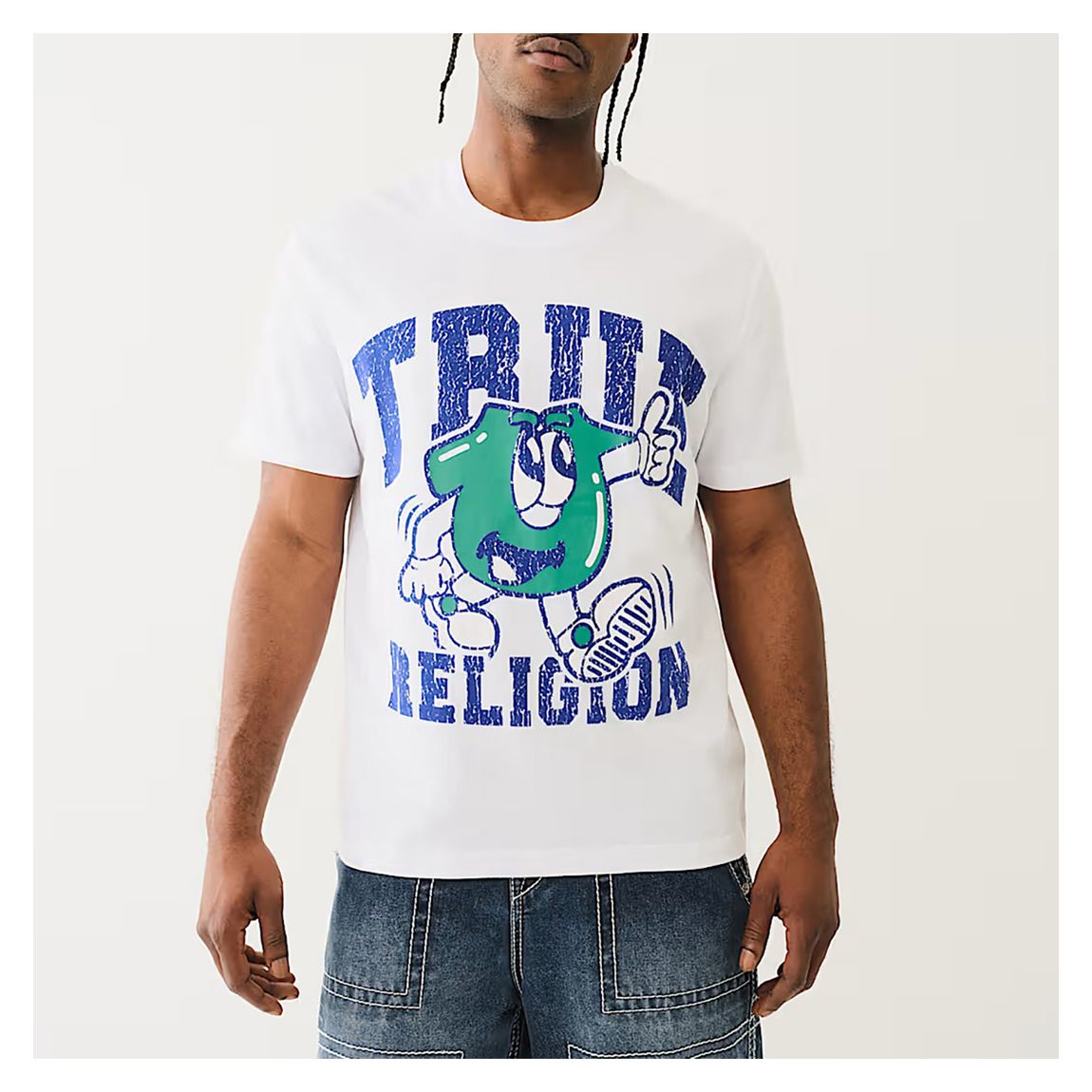 White Crackle Print Graphic Cotton T-Shirt main product photo
