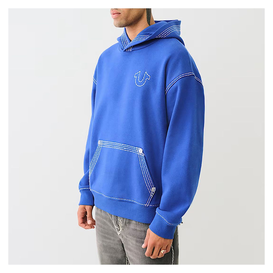 Cobalt Contrast Stitch Hoodie main product photo