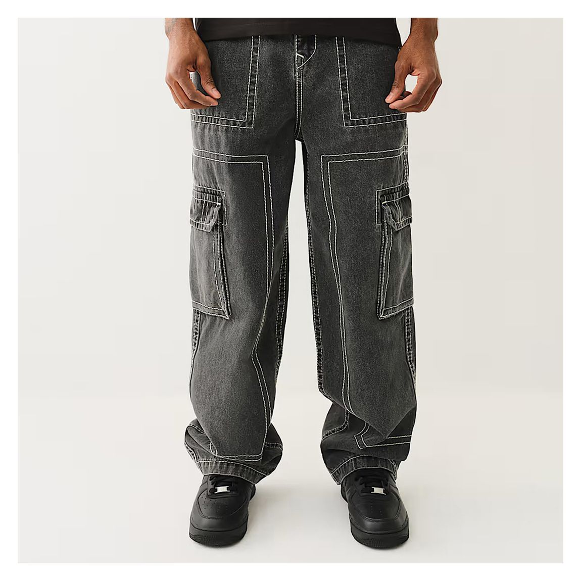 Washed Black Barrel Cargo Jeans main product photo