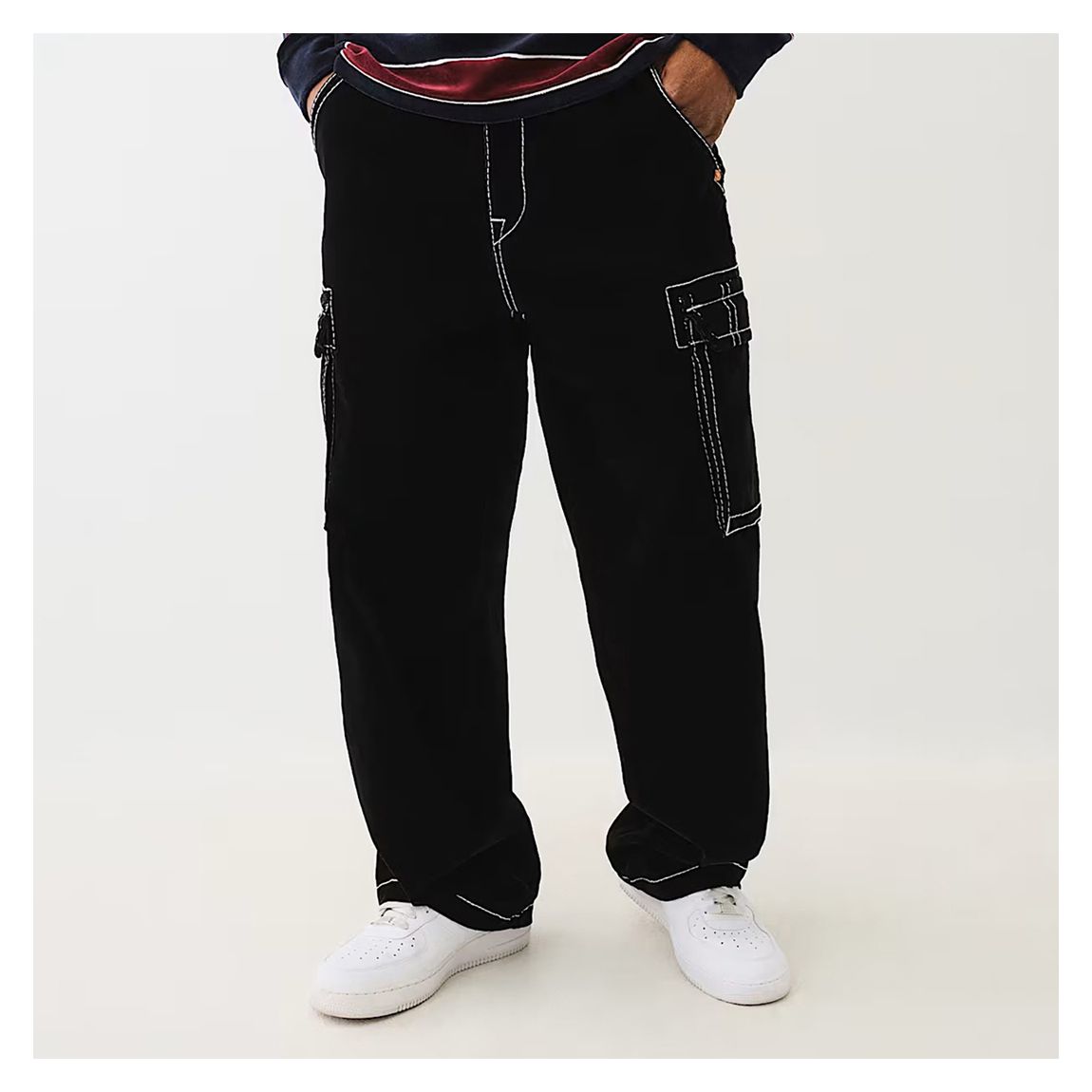Black Stitched Wide Leg Cargo Jeans main product photo