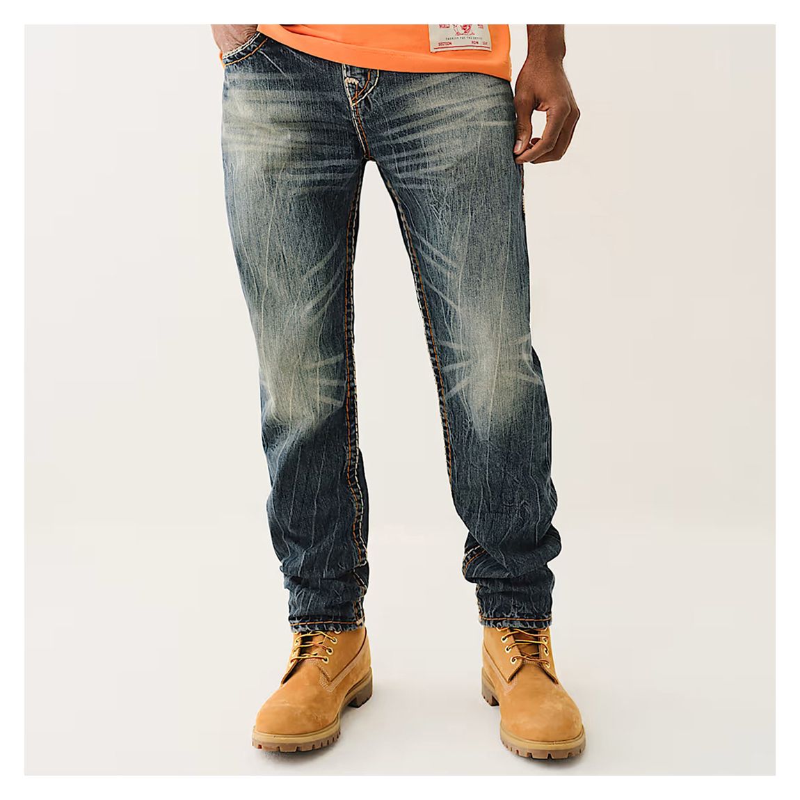 Washed Blue Stitched Tapered Jeans main product photo