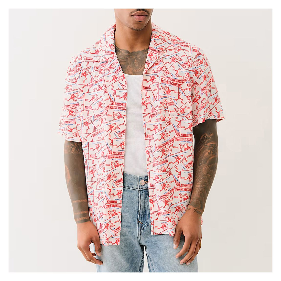 Red Badge Print Camp Cotton Shirt main product photo