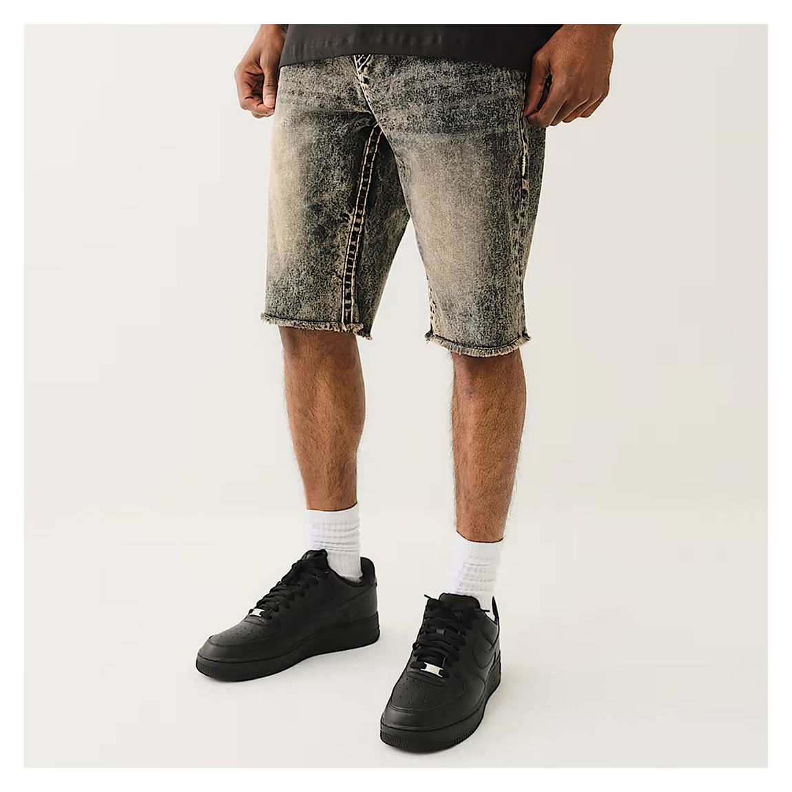 Grey Acid Wash Raw Denim Shorts main product photo