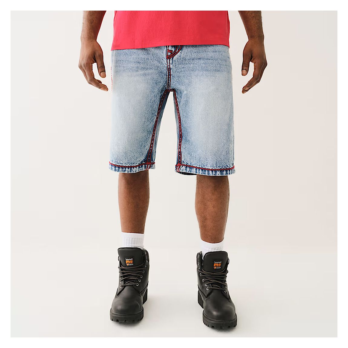 Light Blue Washed Contrast Denim Shorts main product photo