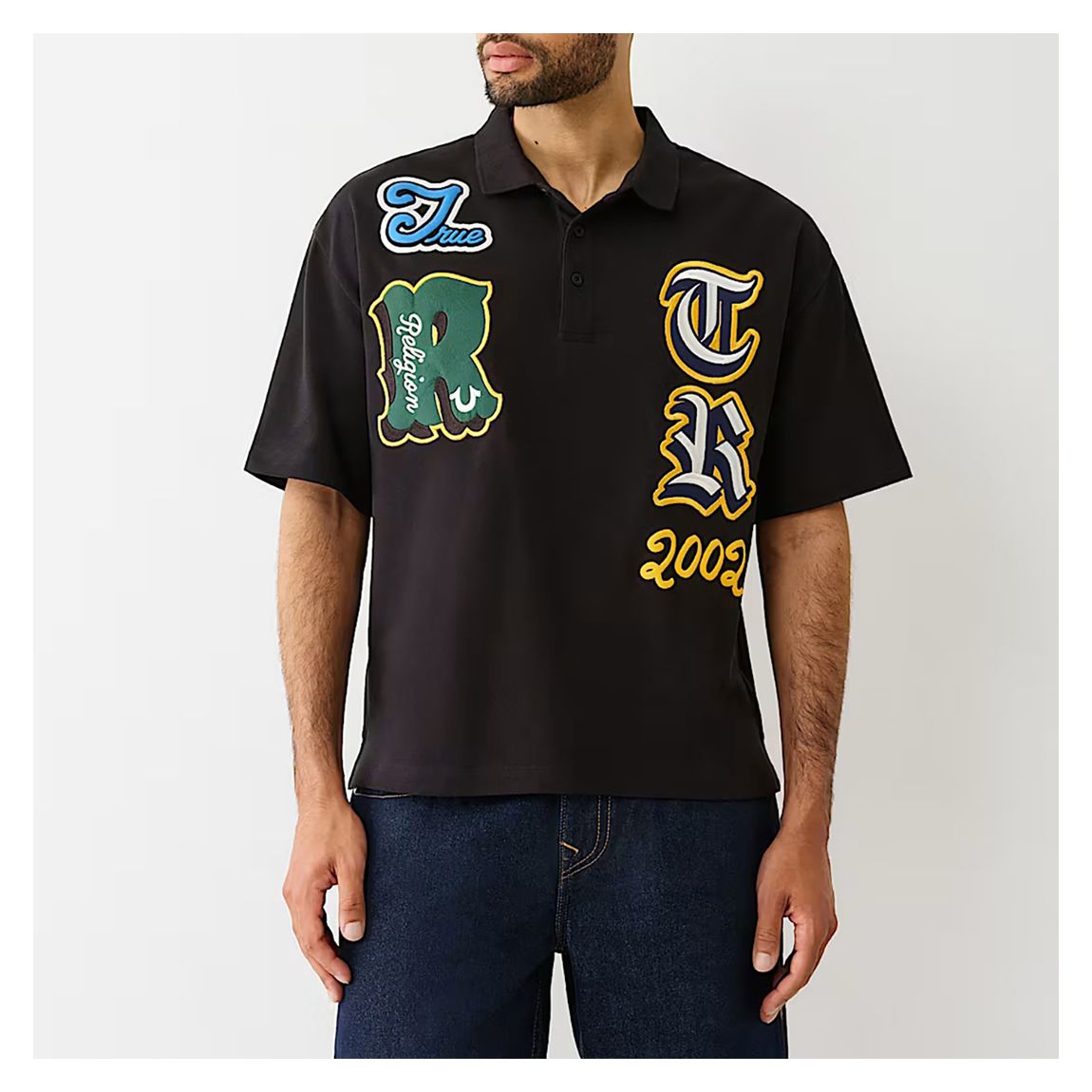 Black Patchwork Cotton Polo Shirt main product photo