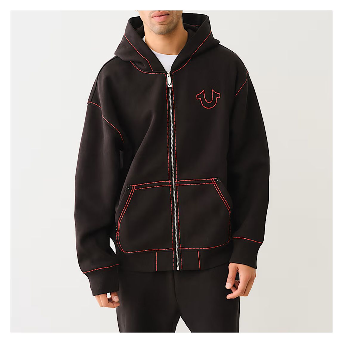Black Contrast Stitch Oversized Zip Hoodie main product photo