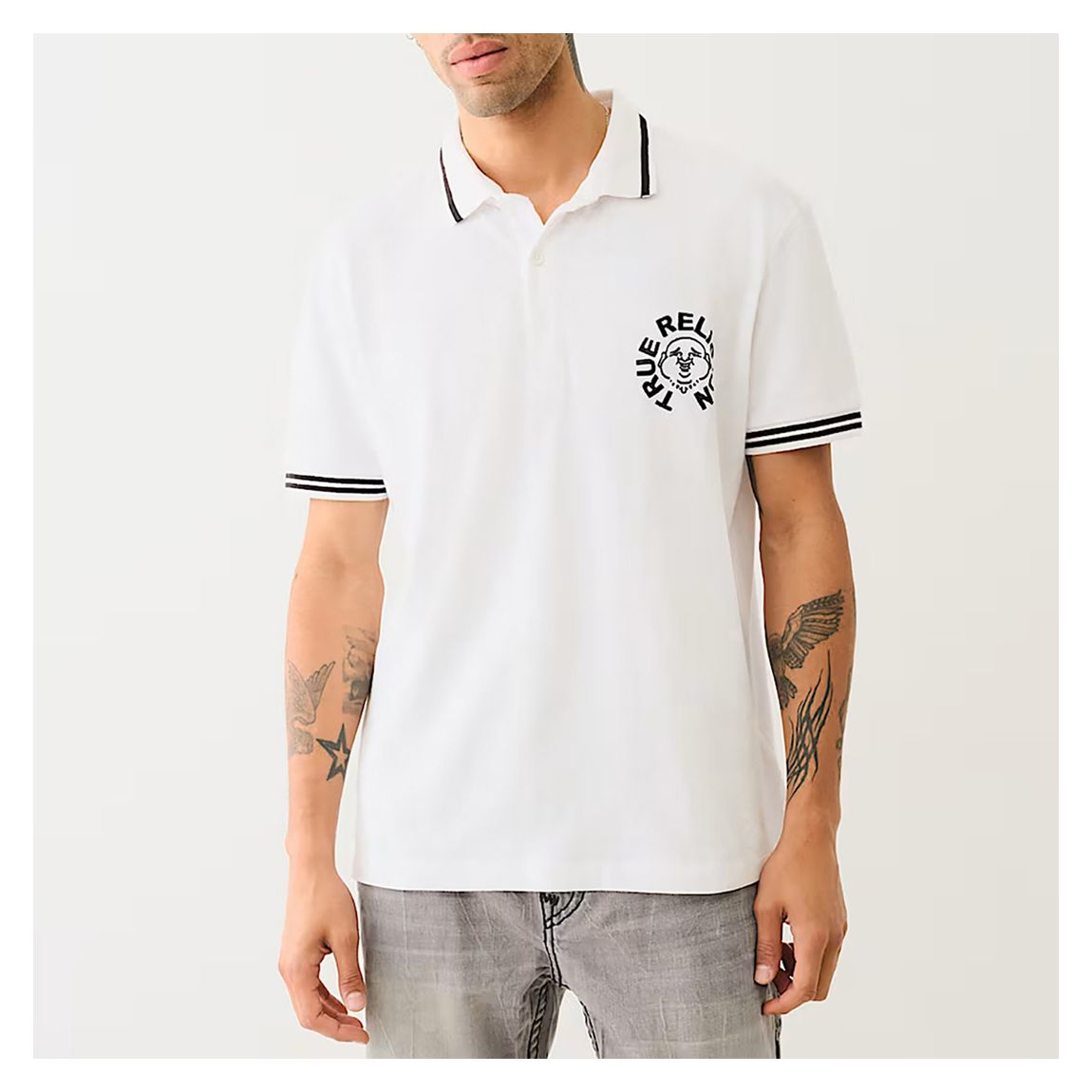 White Tipped Buddha Cotton Polo Shirt main product photo
