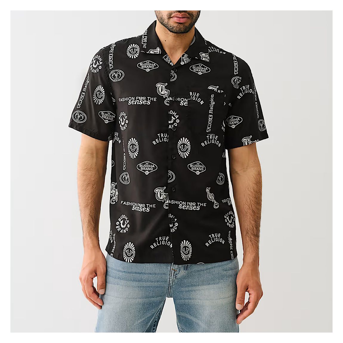 Black Patchwork Print Camp Shirt main product photo