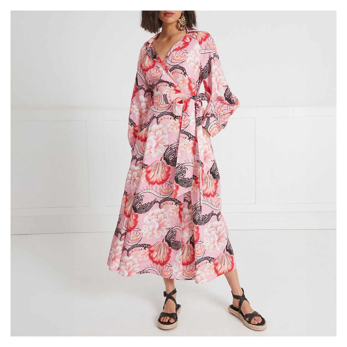 Olive Print Wrap Dress main product photo