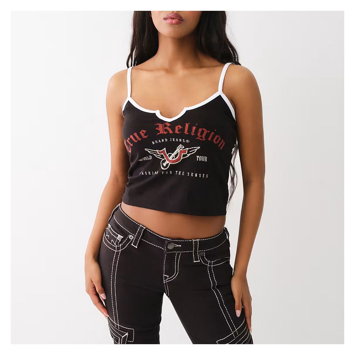 Black Graphic Cotton Blend Cami Top main product photo