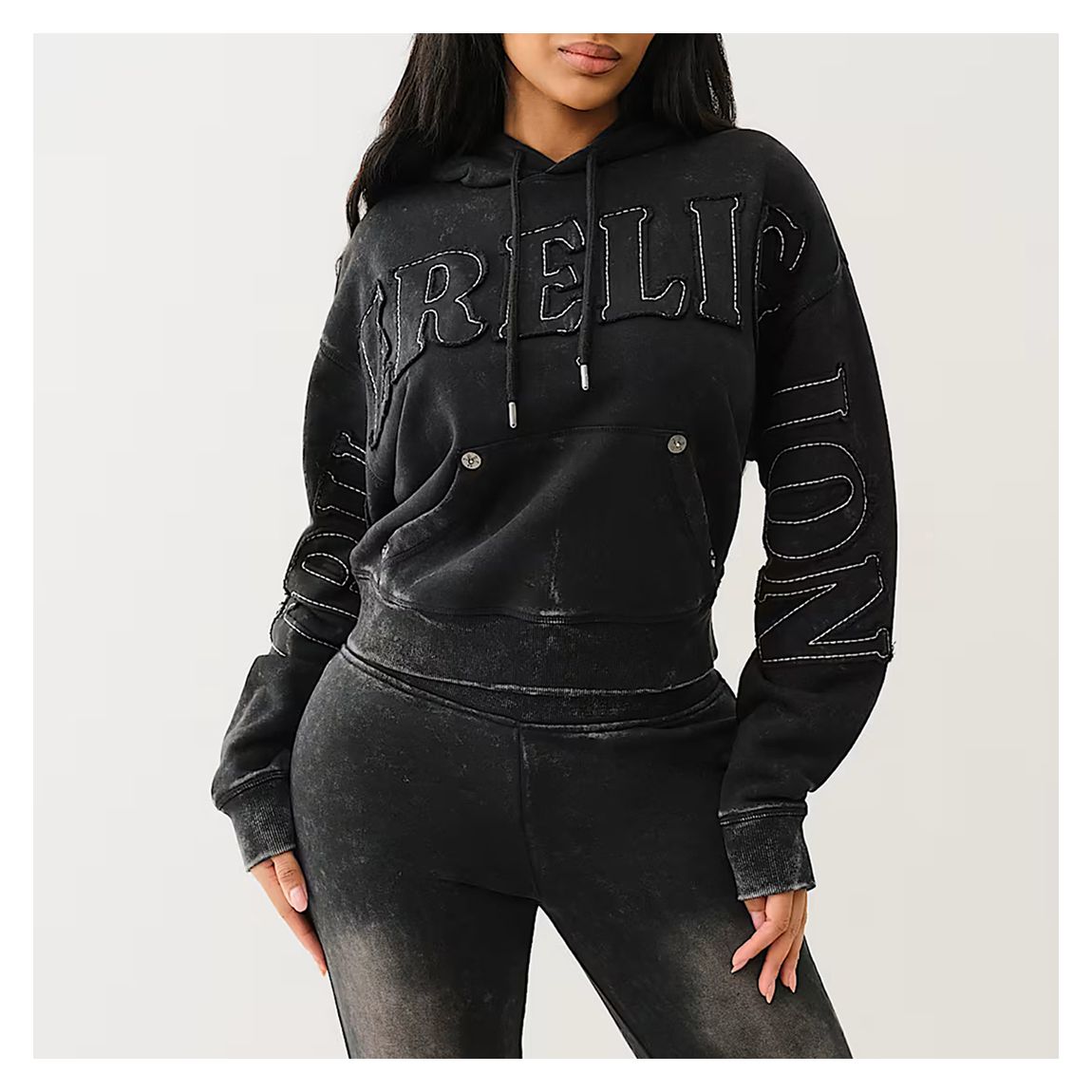 Black Vintage Wash Cinched Logo Hoodie main product photo
