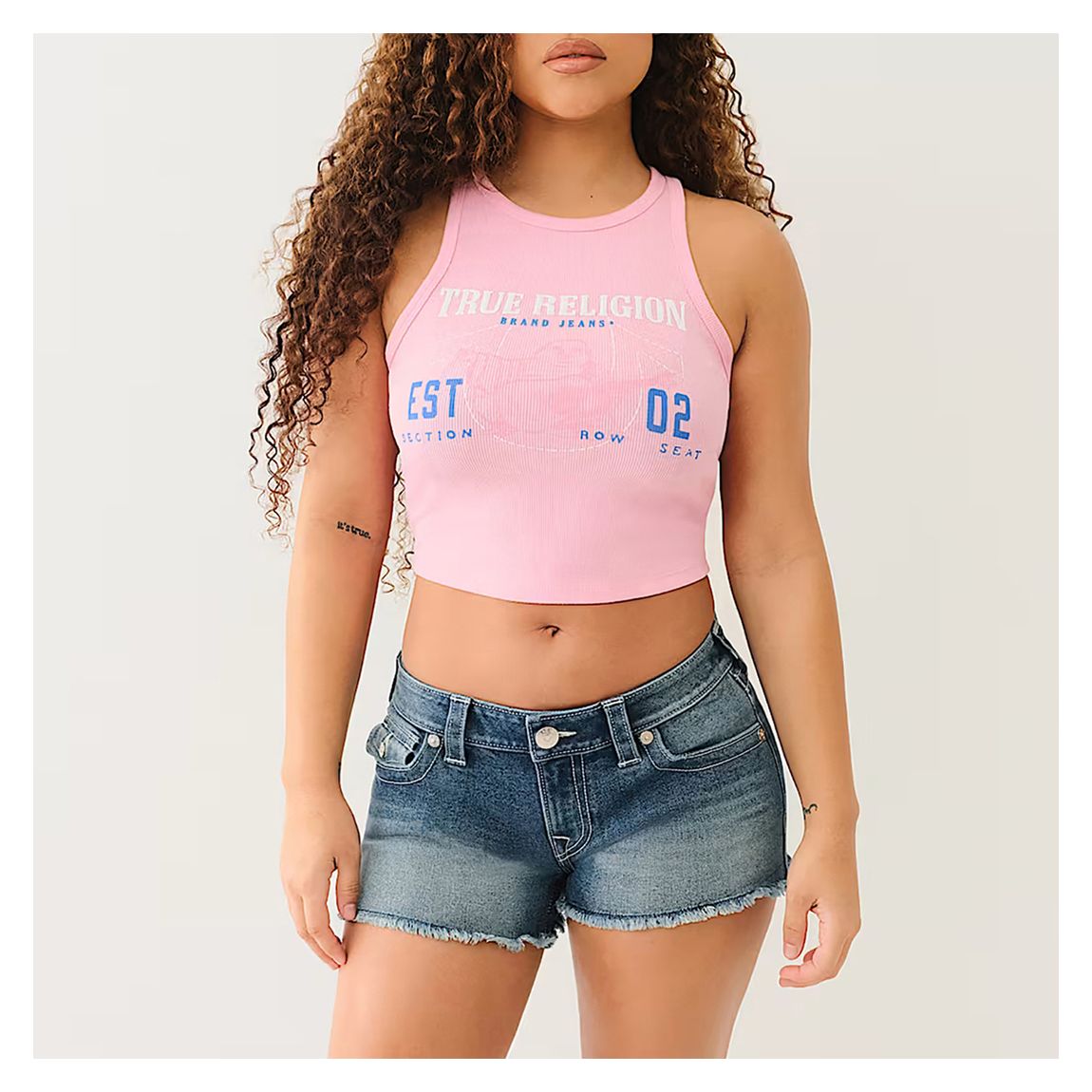 Pink Ribbed Graphic Racerneck Top main product photo