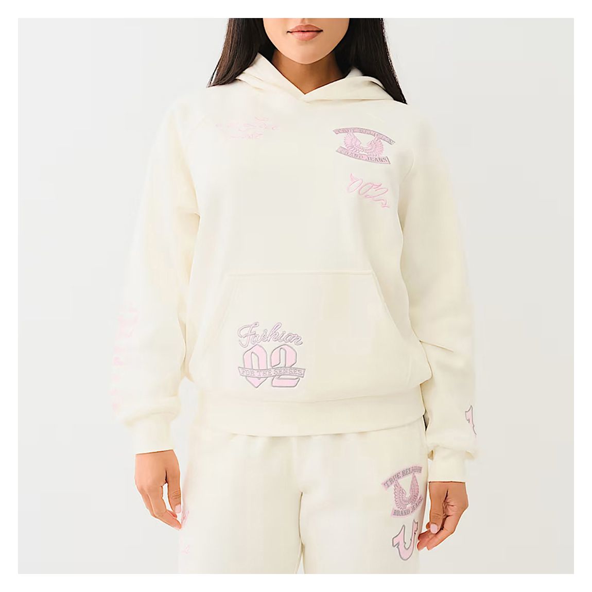 Cream Graphic Logo Cotton Blend Hoodie main product photo