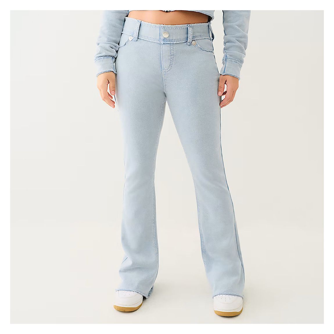 Washed Blue Big T Raw Edge Bootcut Joggers main product photo