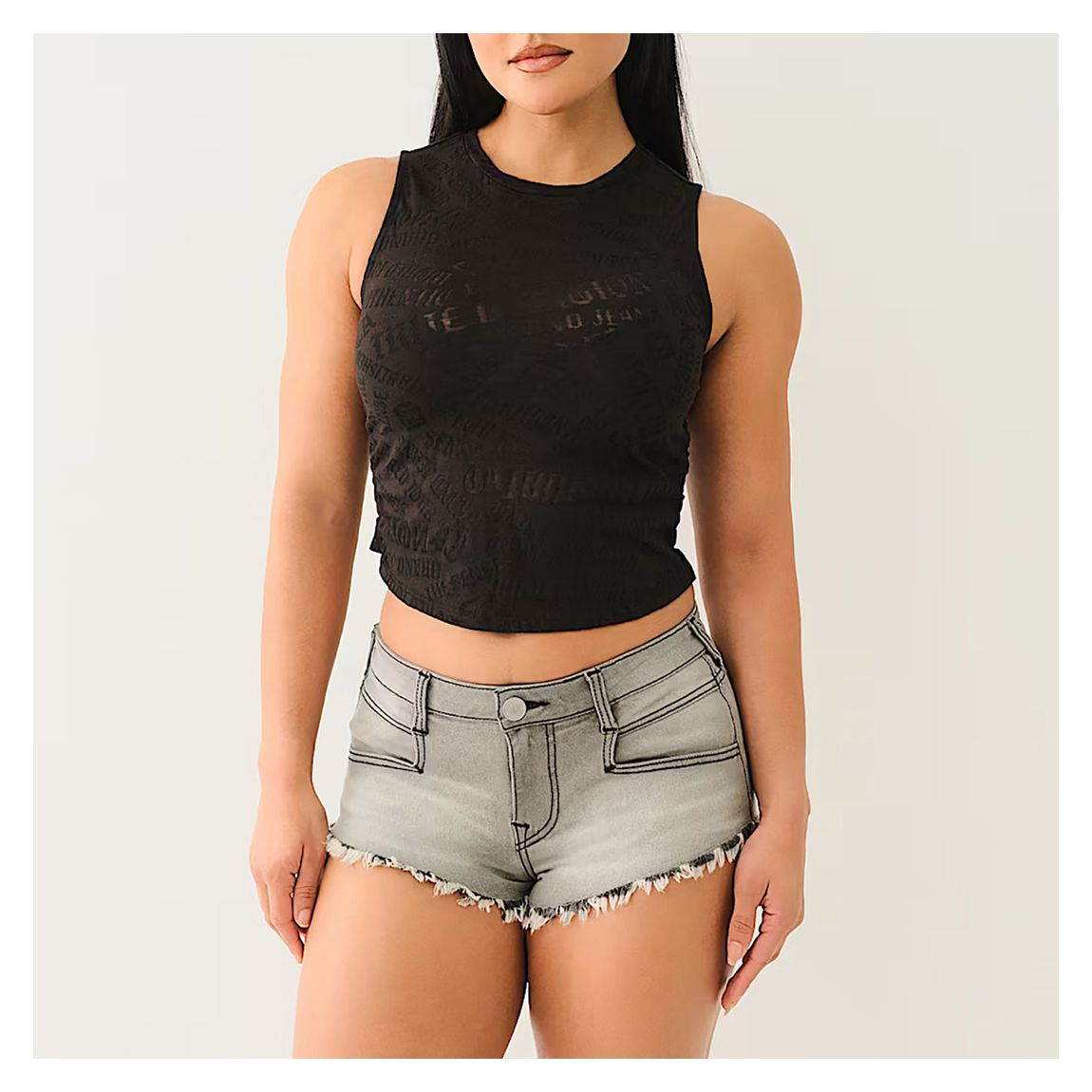 Black Allover Logo Burnout Racerneck Top main product photo