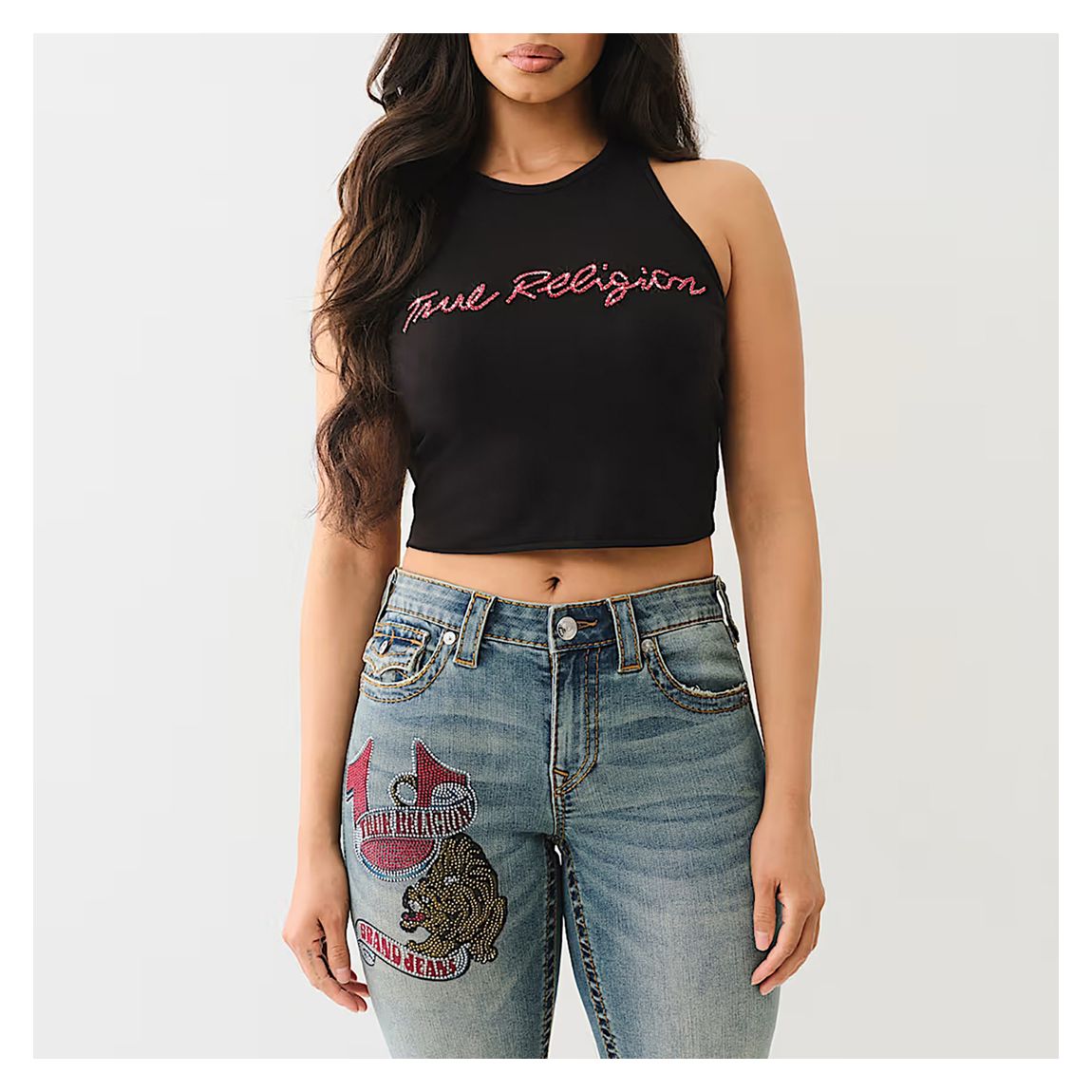 Black Crystal Logo Crop Racerneck Top main product photo