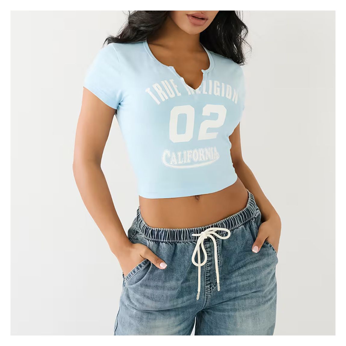 Blue Logo Notch Crop Cotton Blend T-Shirt main product photo