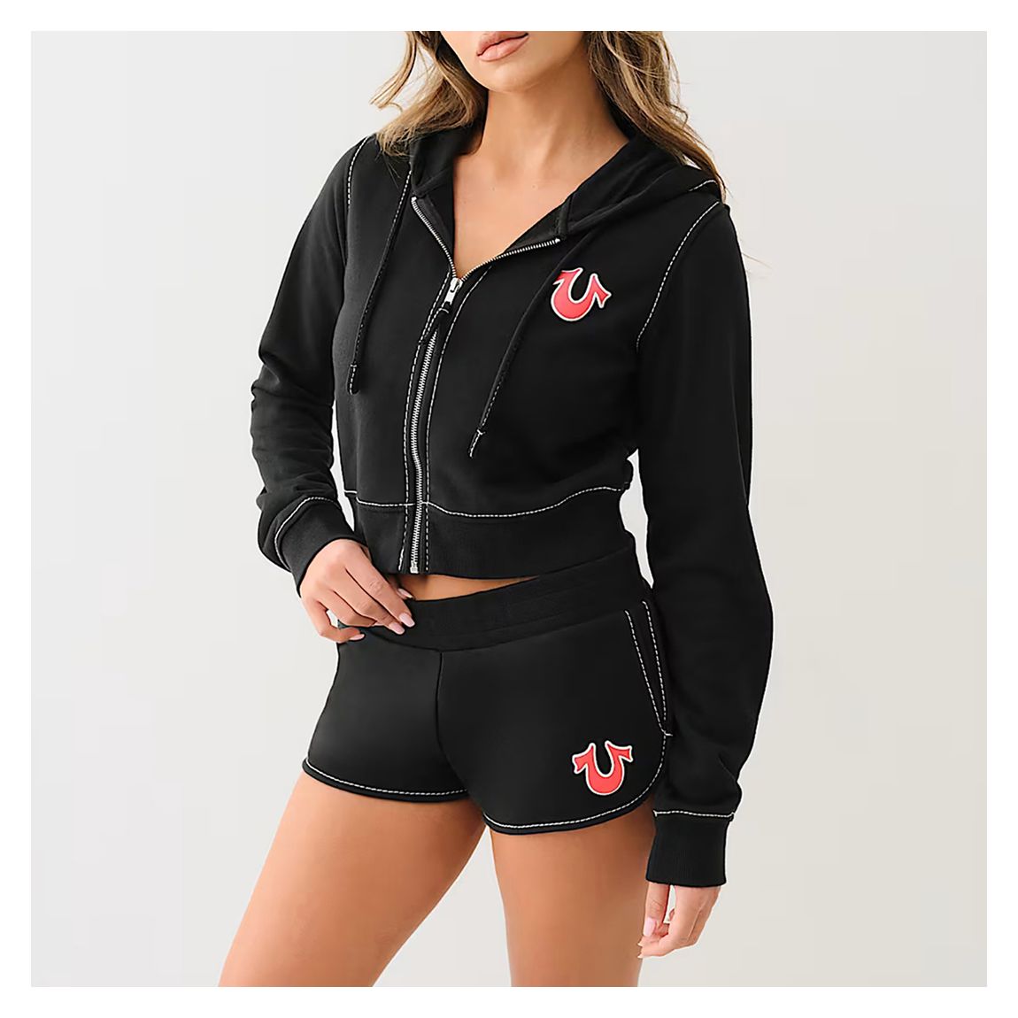 Black Big T Zip-Up Cropped Hoodie main product photo