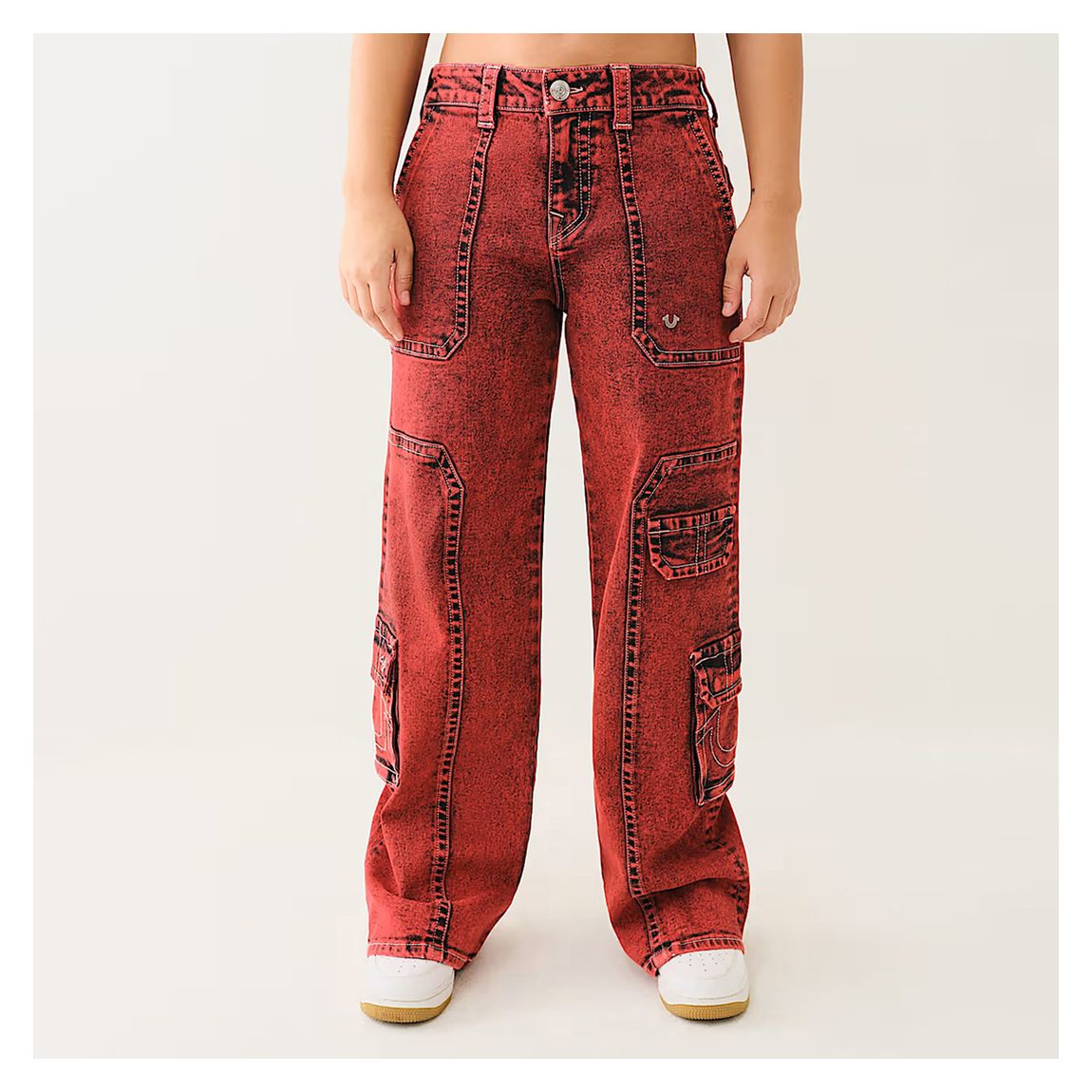Red Acid Wash Bobbi Baggy Cargo Trouser main product photo
