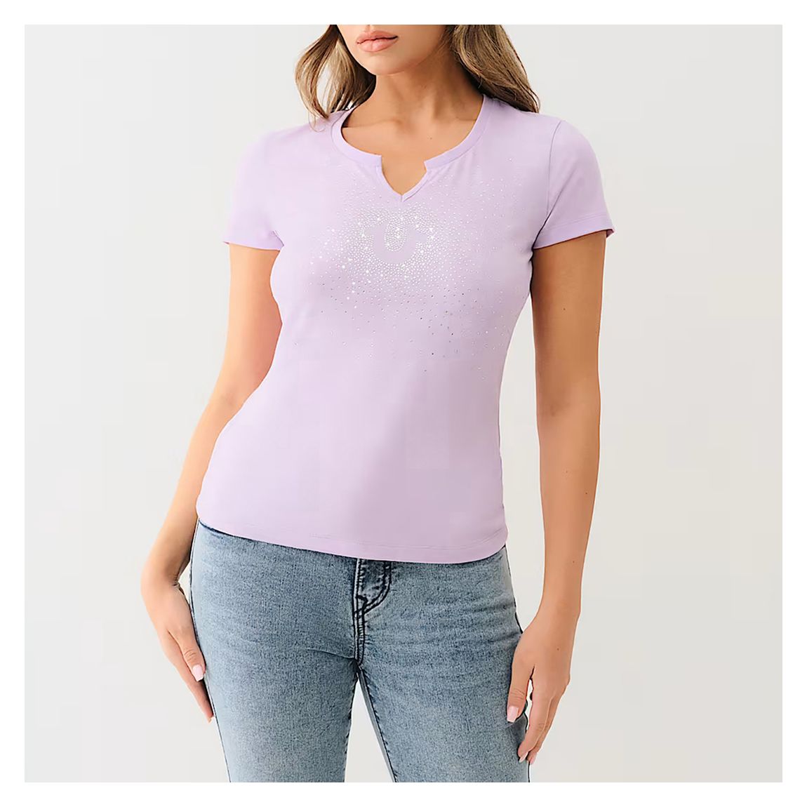 Lilac Allover Crystal Cotton Blend T-Shirt main product photo