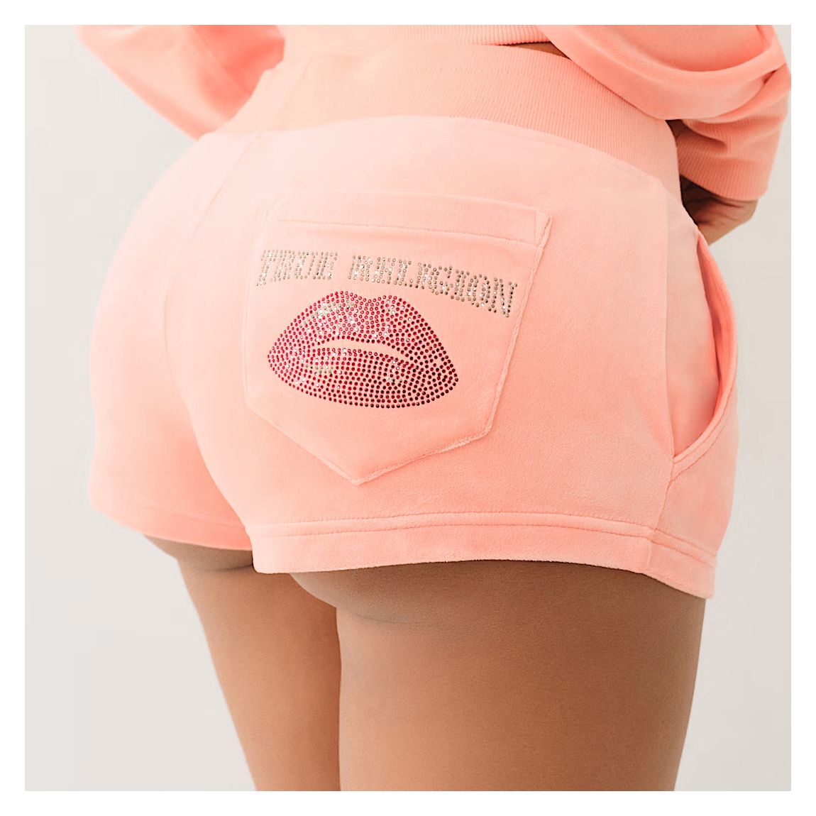 Pink Velour Crystal Lips Shorts main product photo