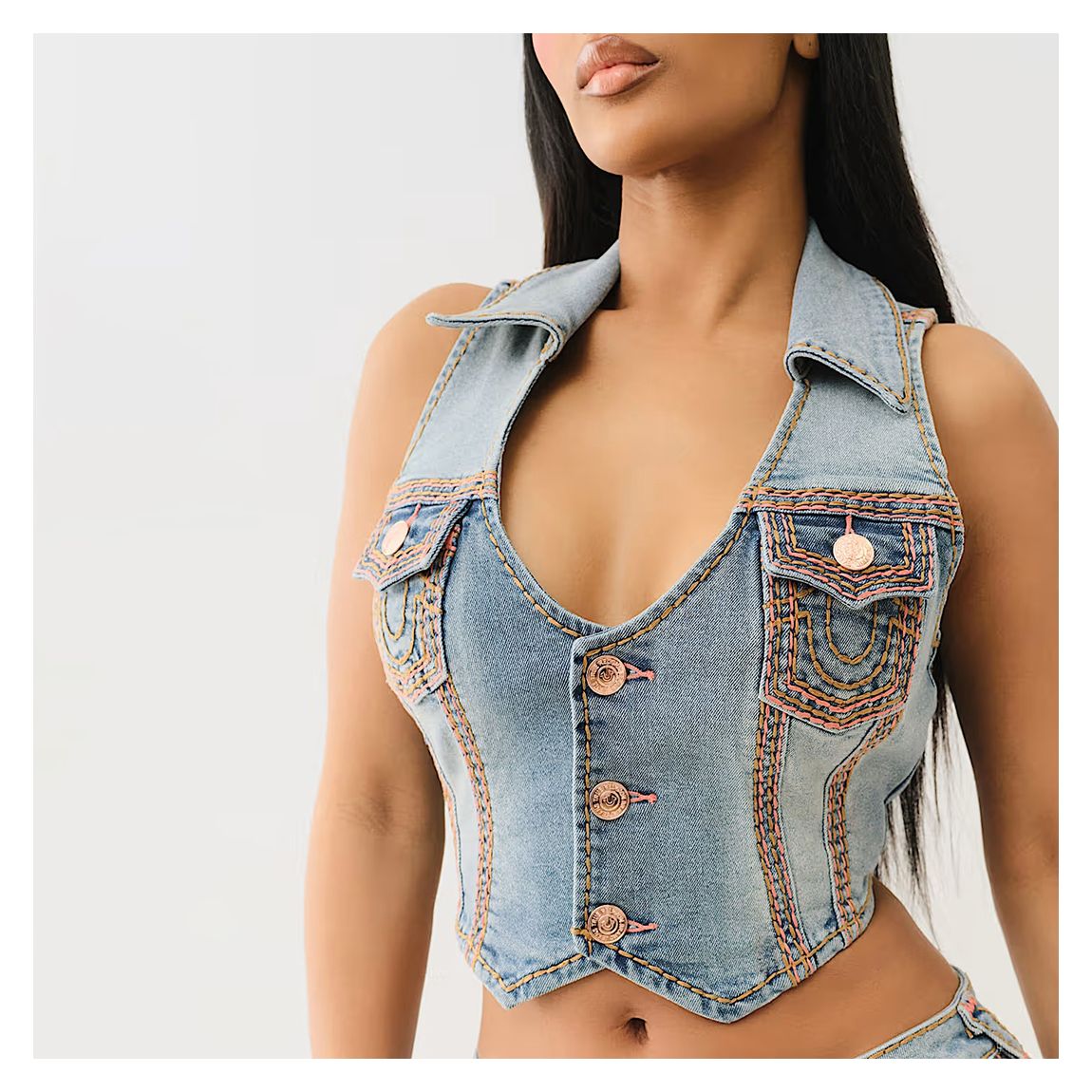 Light Blue Super QT Denim Waistcoat main product photo