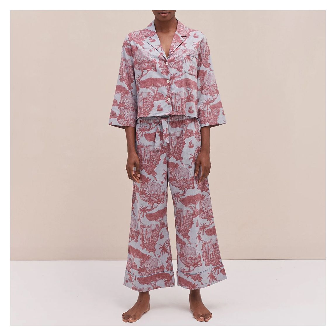 Boxy Shirt and Wide Leg Trouser Set Loxodonta Print Chambray/Red main product photo