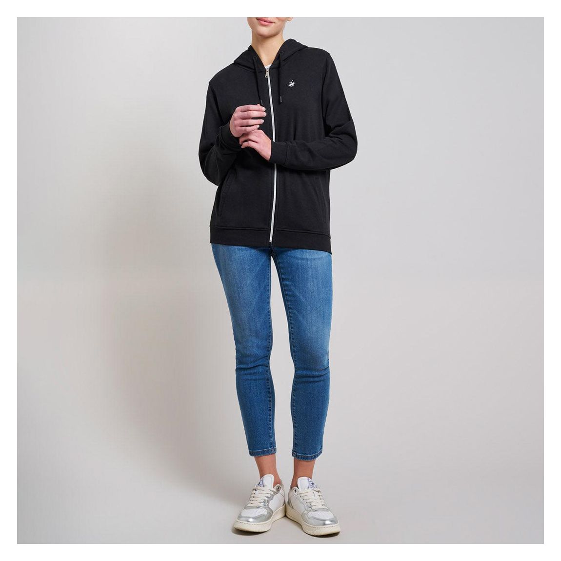 Black Full Zip Cotton Blend Hoodie main product photo