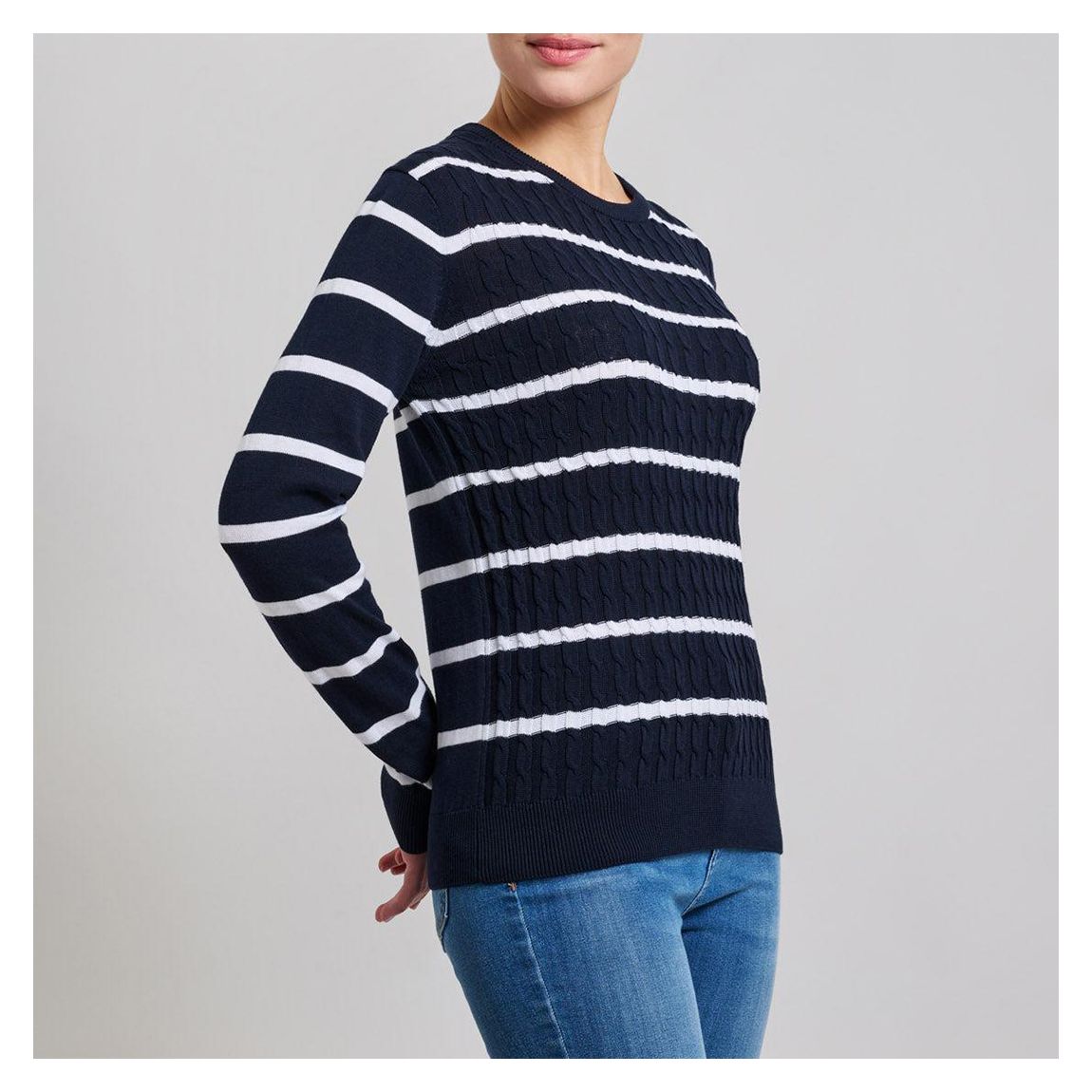 Navy Stripe Cableknit Cotton Jumper main product photo