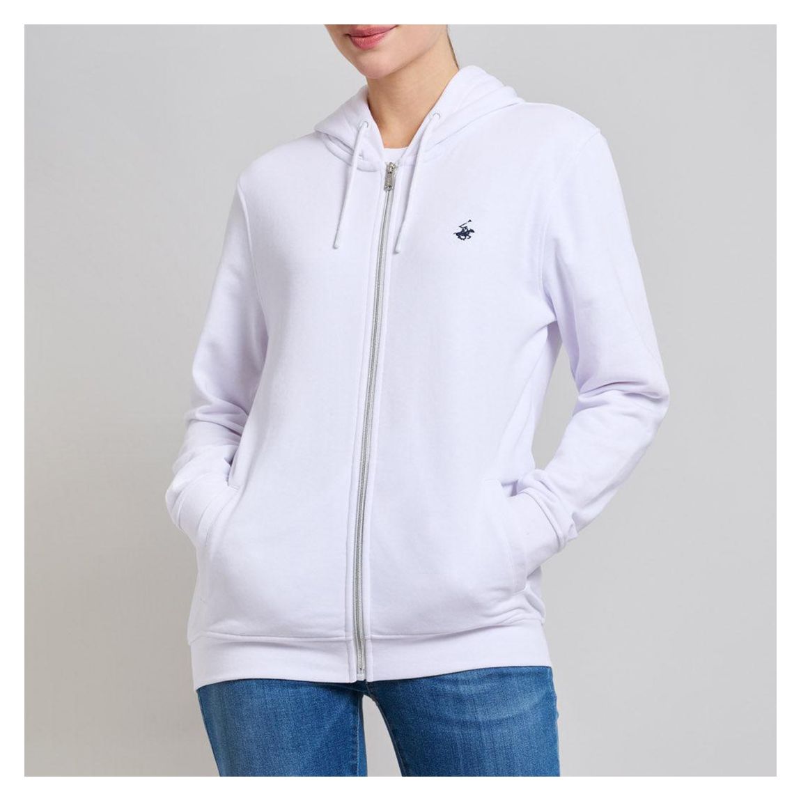 White Full Zip Cotton Blend Hoodie main product photo