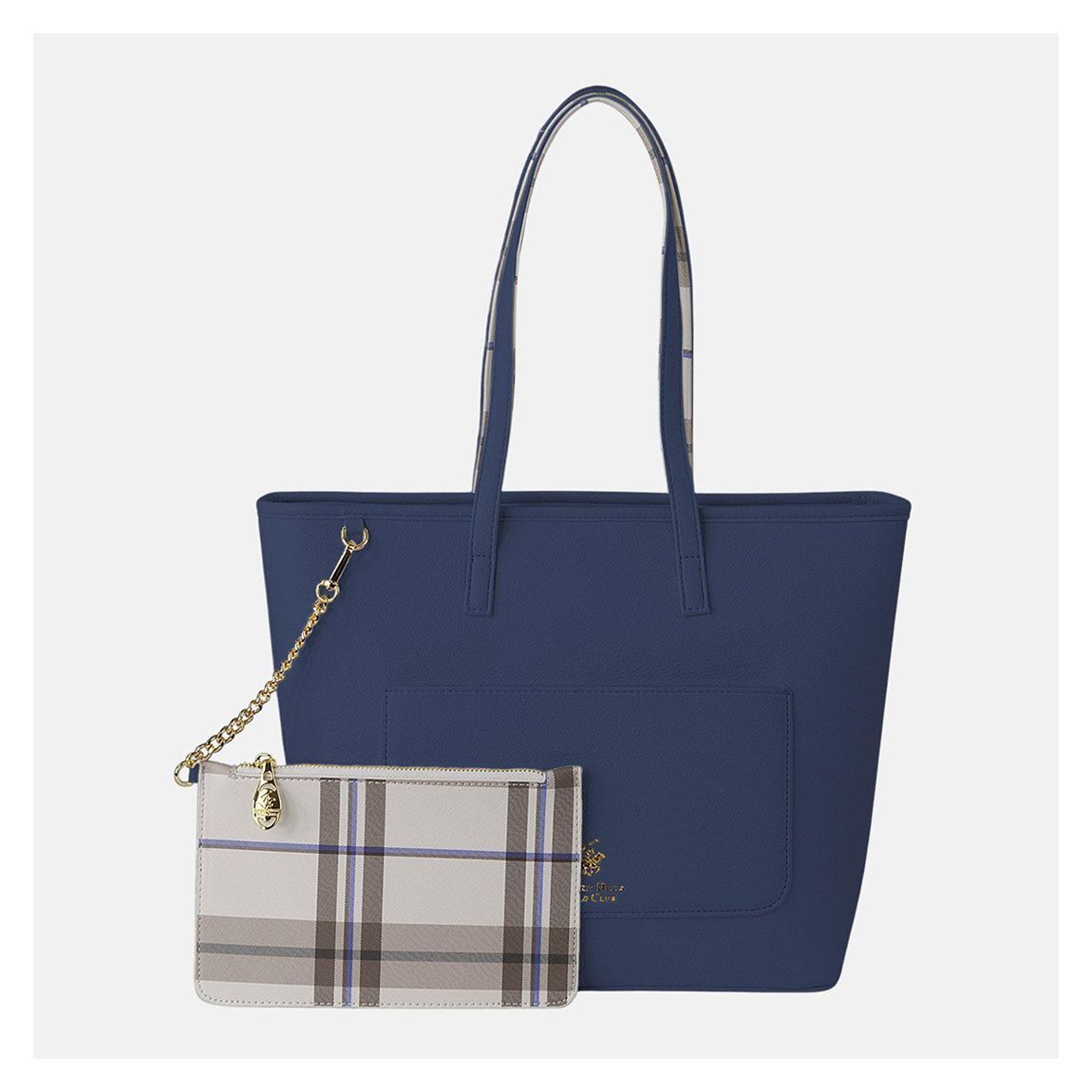Navy Mini Check Purse Leather Tote Bag main product photo