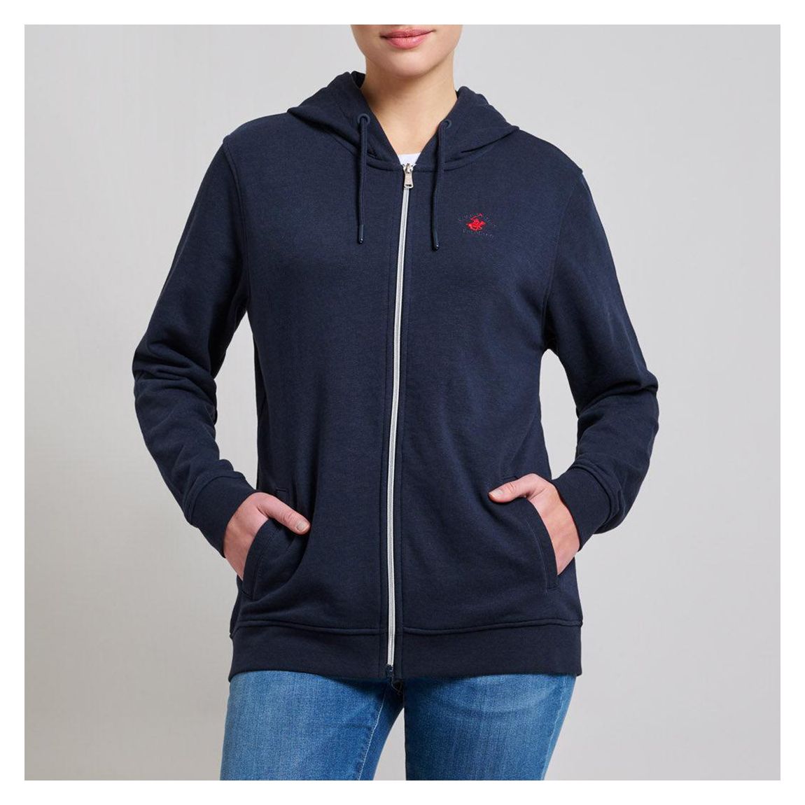Navy Full Zip Cotton Blend Hoodie main product photo