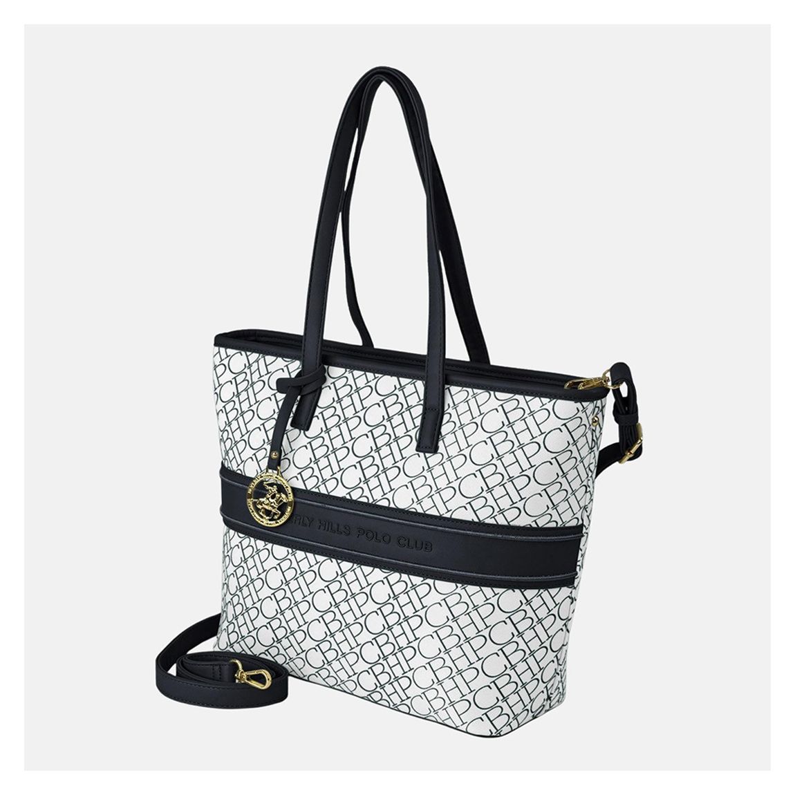 White/Navy Monogram Double Strap Handbag main product photo