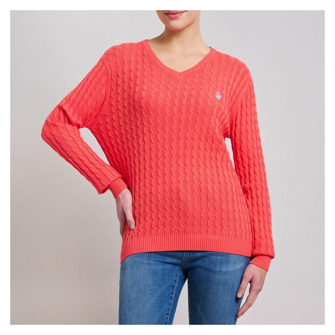 Coral V-Neck Cableknit Cotton Jumper main product photo