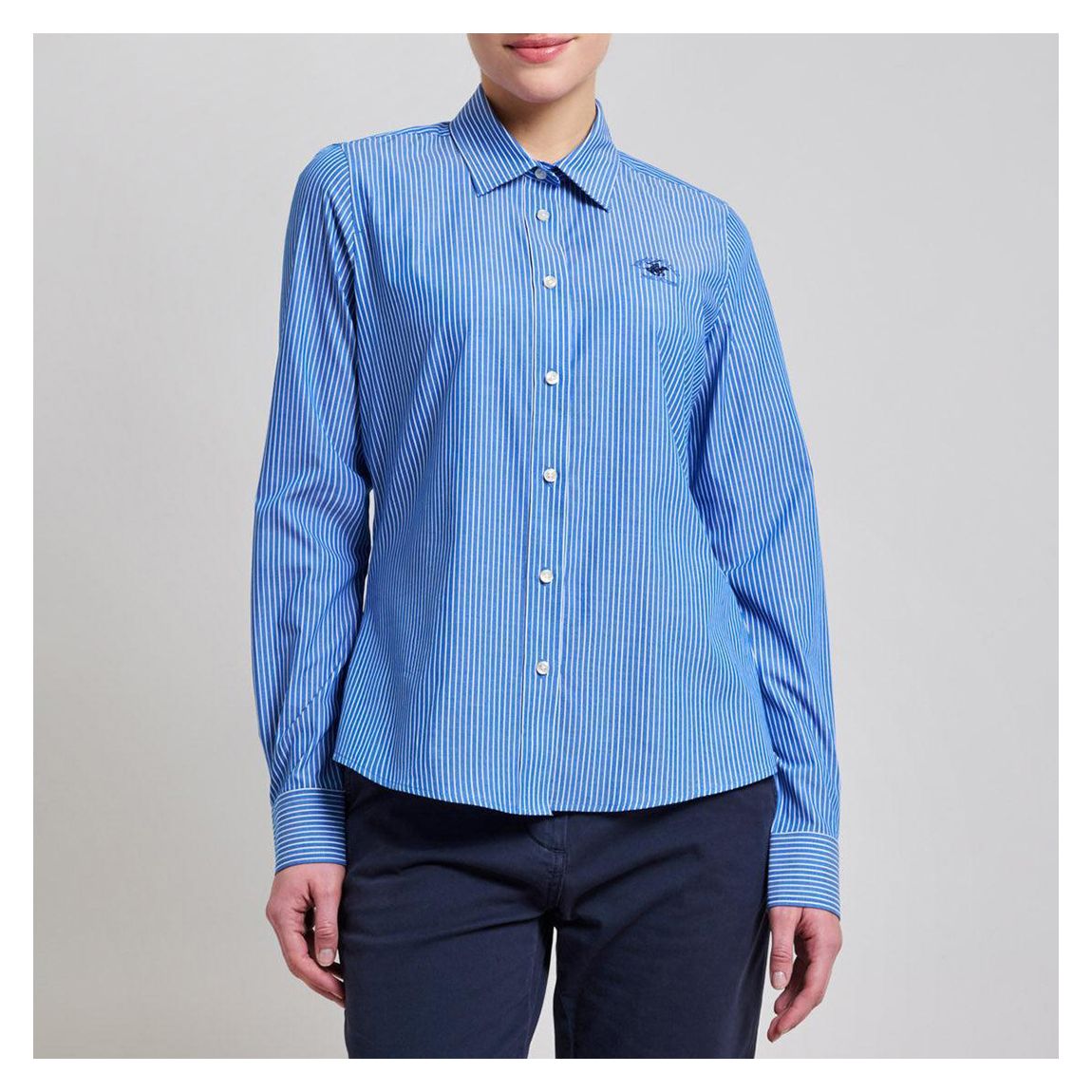 Blue Pinstripe Embroidered Pony Cotton Shirt main product photo