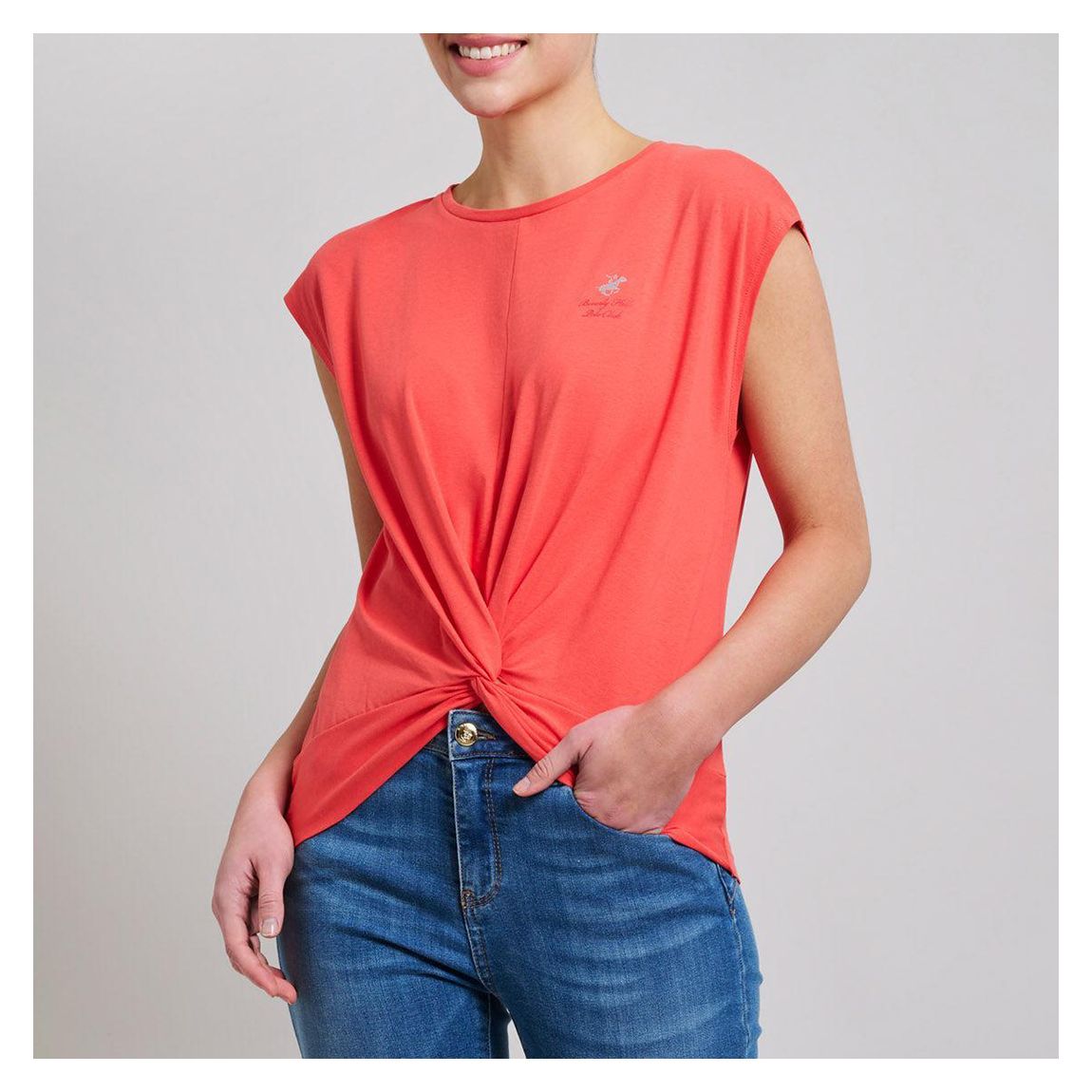 Coral Twist Front Stretch Cotton Blend T-Shirt main product photo