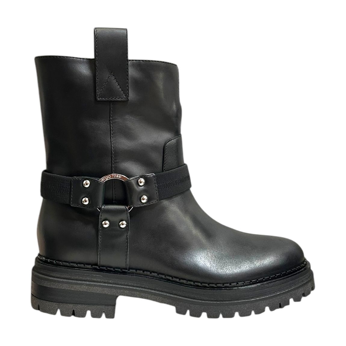 Black Leather Biker Ankle Boots main product photo