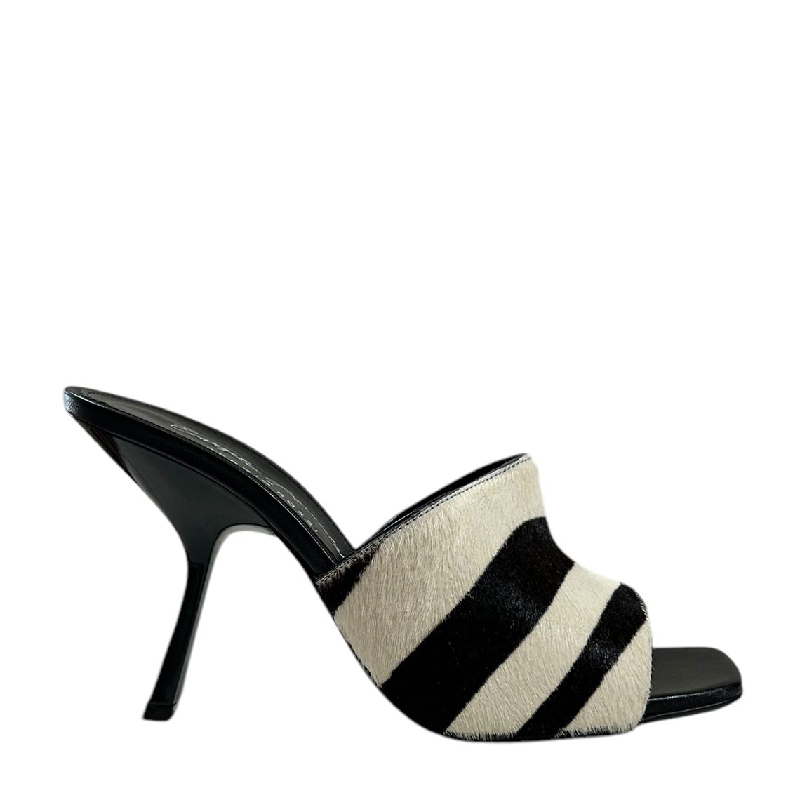 Black/White Striped Leather Heeled Mules main product photo