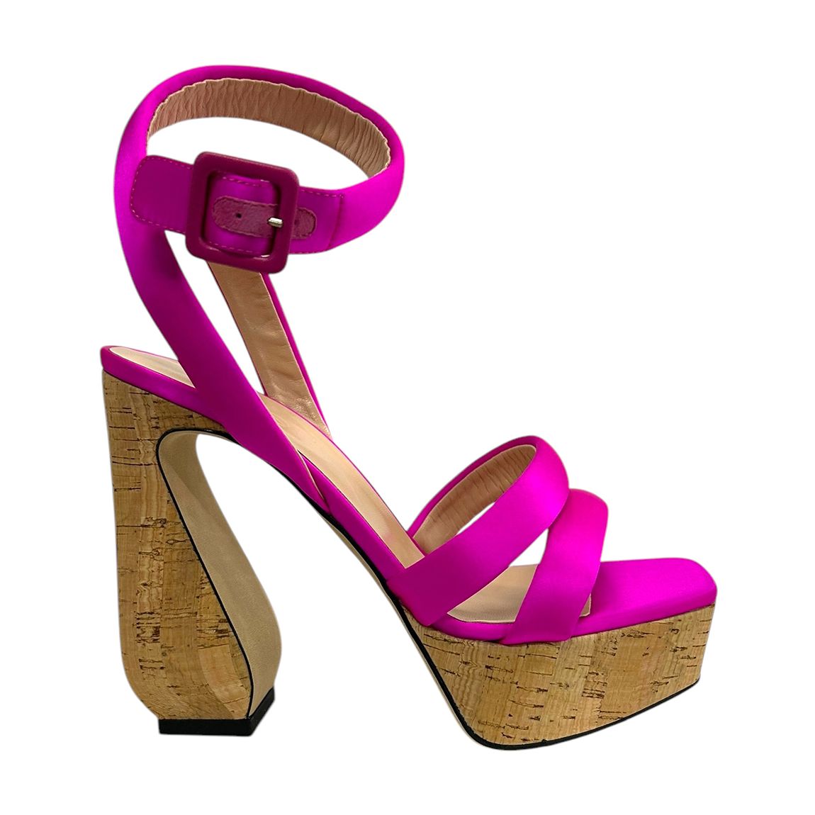 Fuschia Satin Platform Heeled Sandals main product photo