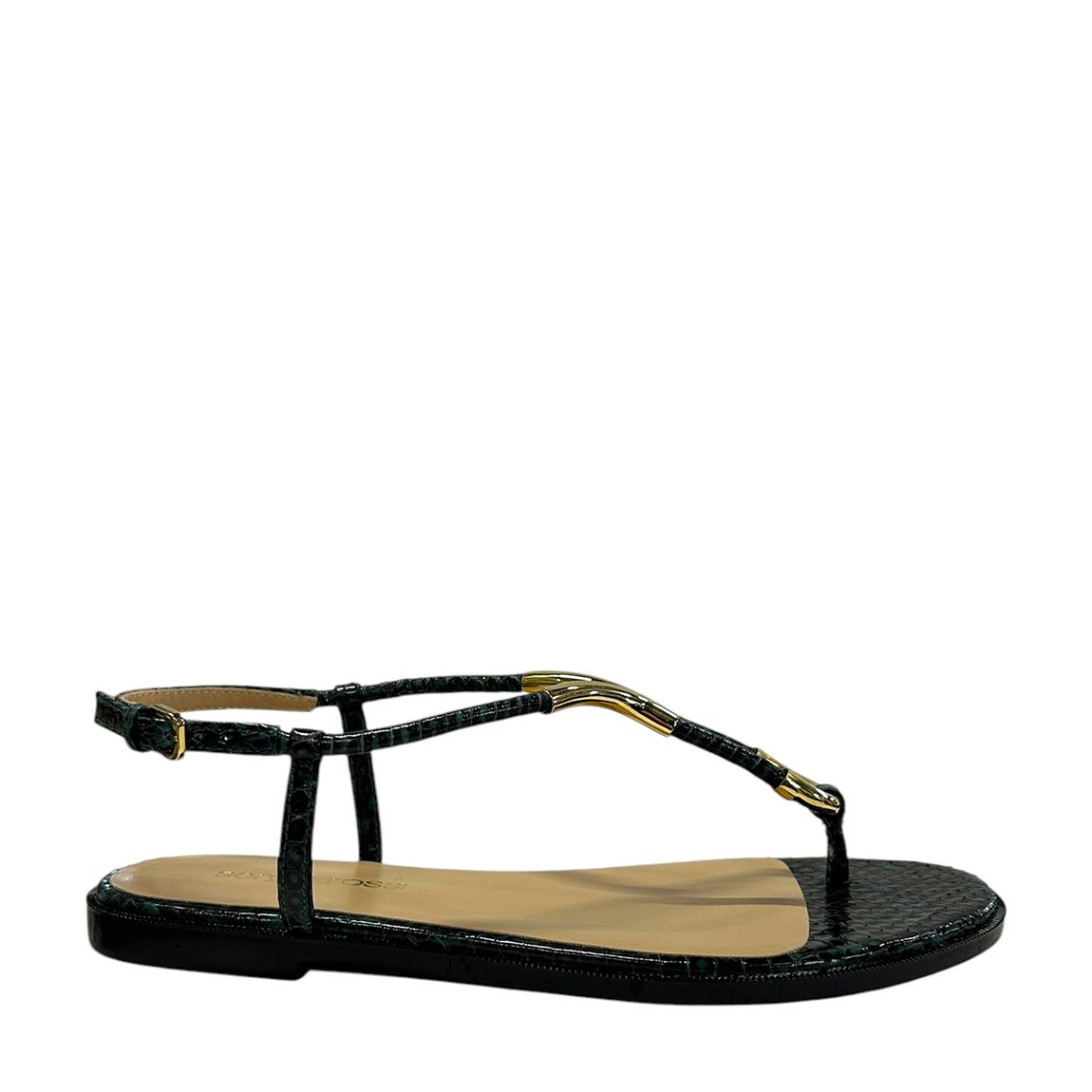 Green Reptile Print Twist Flat Sandals main product photo
