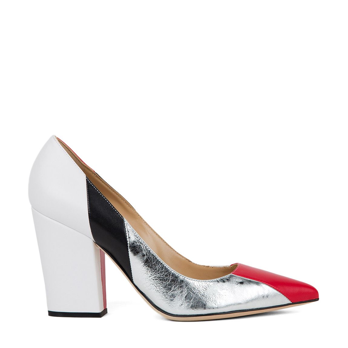 Silver/Red Glitter Colourblock Decollete Heeled Pumps main product photo