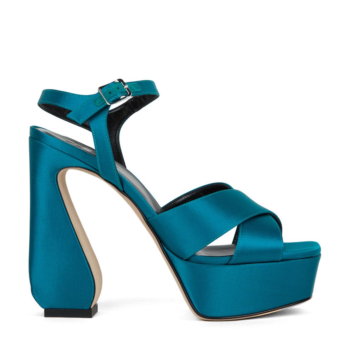 Teal Satin Platform Heeled Sandals main product photo