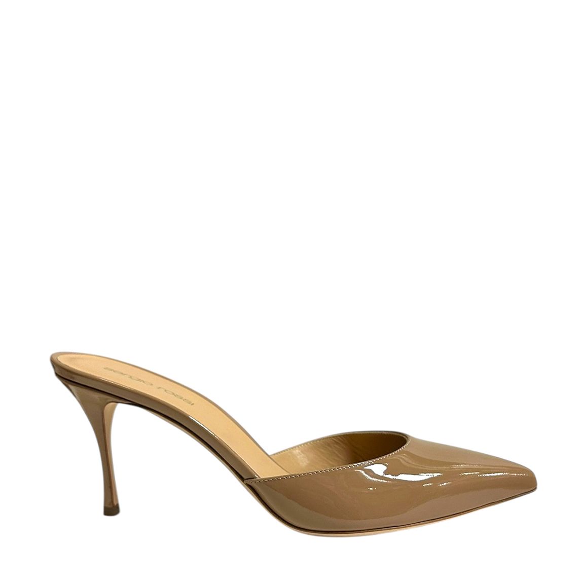 Beige Elegance Patent Heeled Mules main product photo