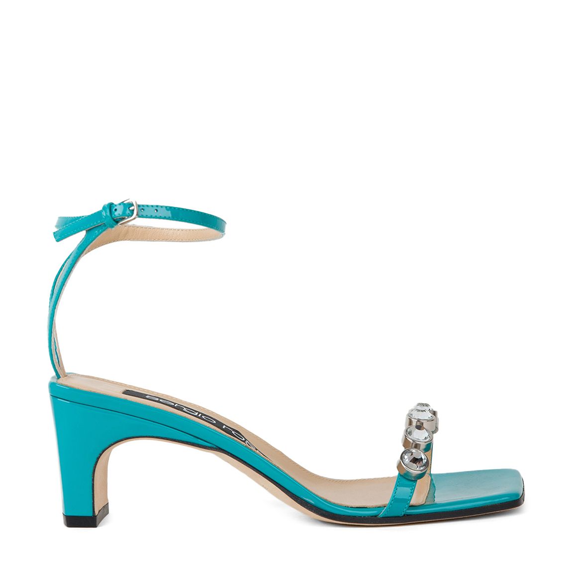 Blue Bejweeled Kitten Heeled Sandals main product photo
